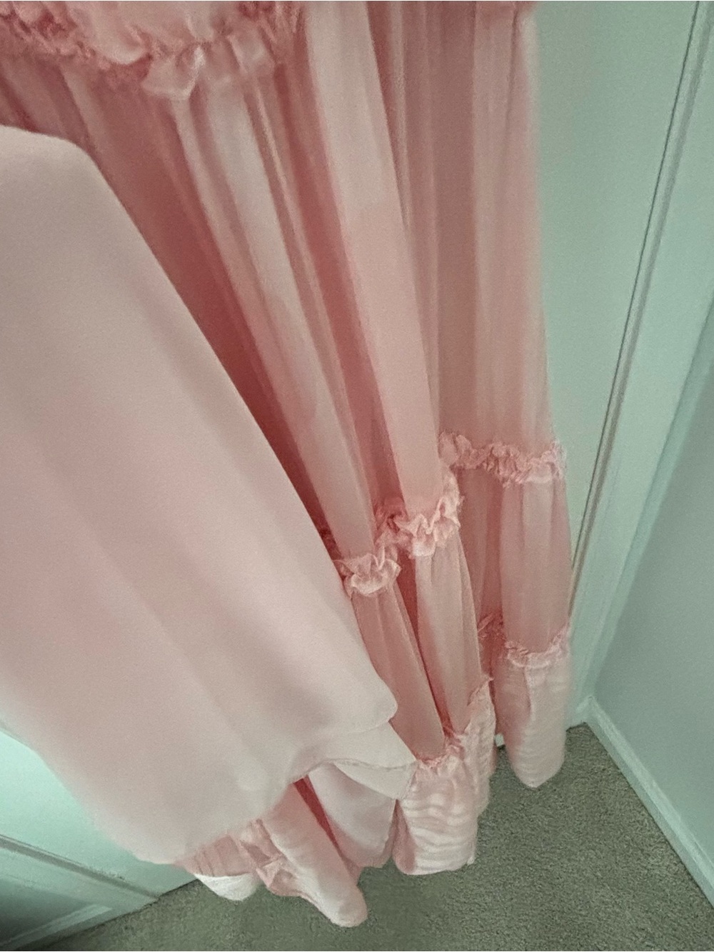 Loveshackfancy Burrows Pink Maxi Dress Fringe Ruffle Layered Tie Shoulder 12 - Picture 8 of 9